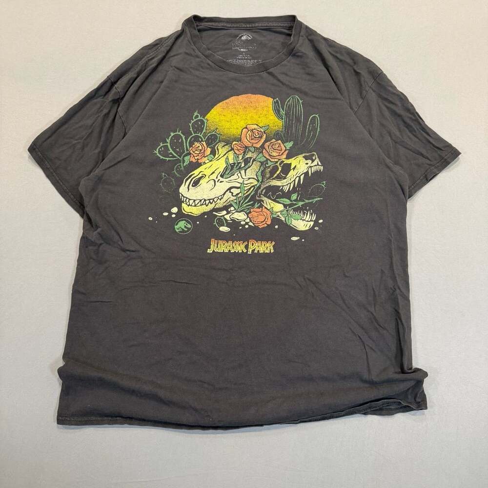 Jurassic Park T-Shirt Size L Black Dinosaur Fossil Floral Graphic Tee